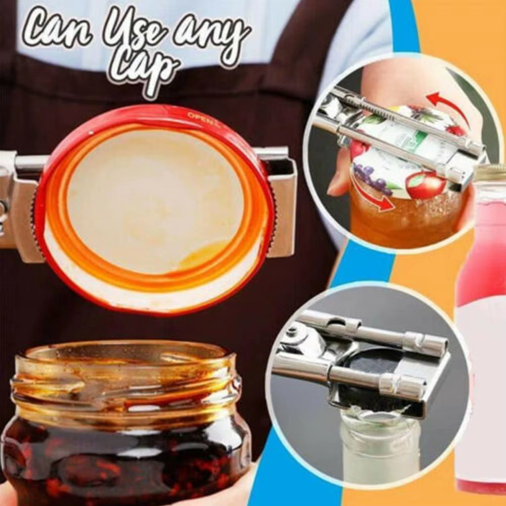 1Pc Adjustable Can Opener Multi-Function Bottle Cap Opener Steel Lids off Jar Opener Labor-Saving Screw Can Opener
